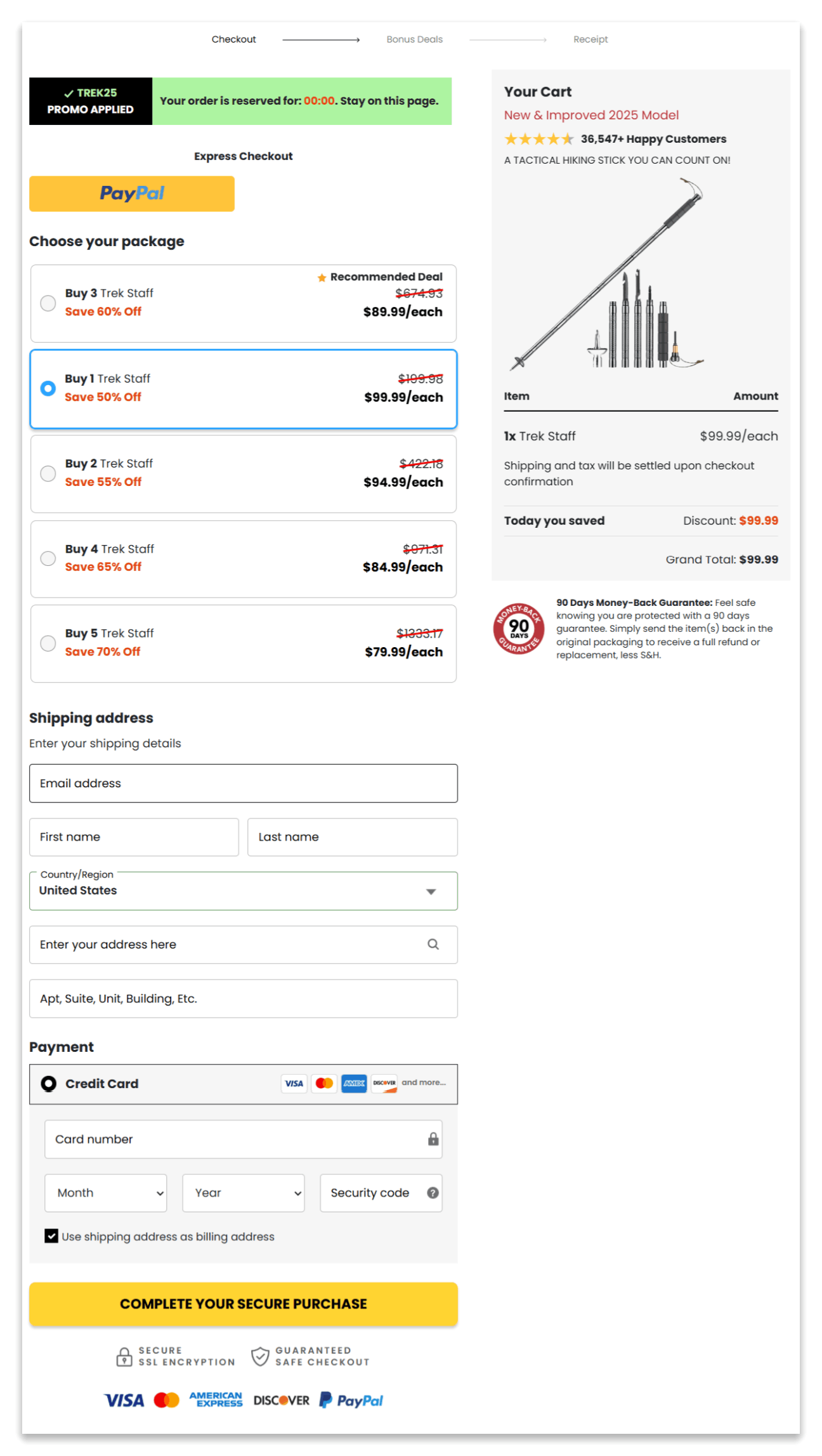 Trek Staff secure checkout page